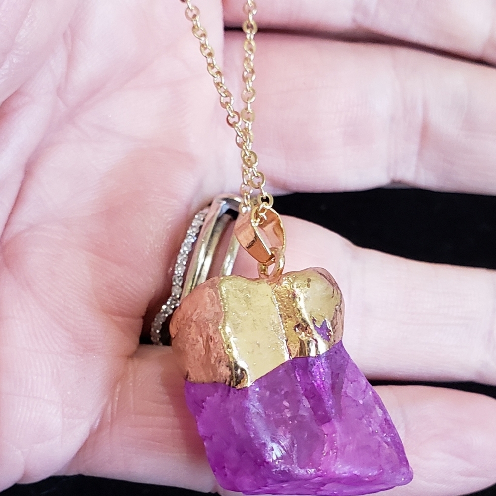 New Natural Purple Quartz Gemstone Pendant necklac - Picture 2 of 5